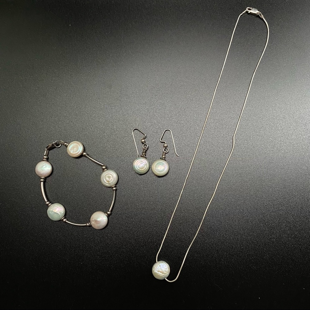 Italian 925 Sterling Silver 3-piece Matching Earrings, Necklace and Bracelet Set - Picture 3 of 8